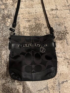 Coach Black Signature Jacquard Crossbody with Chain Detail